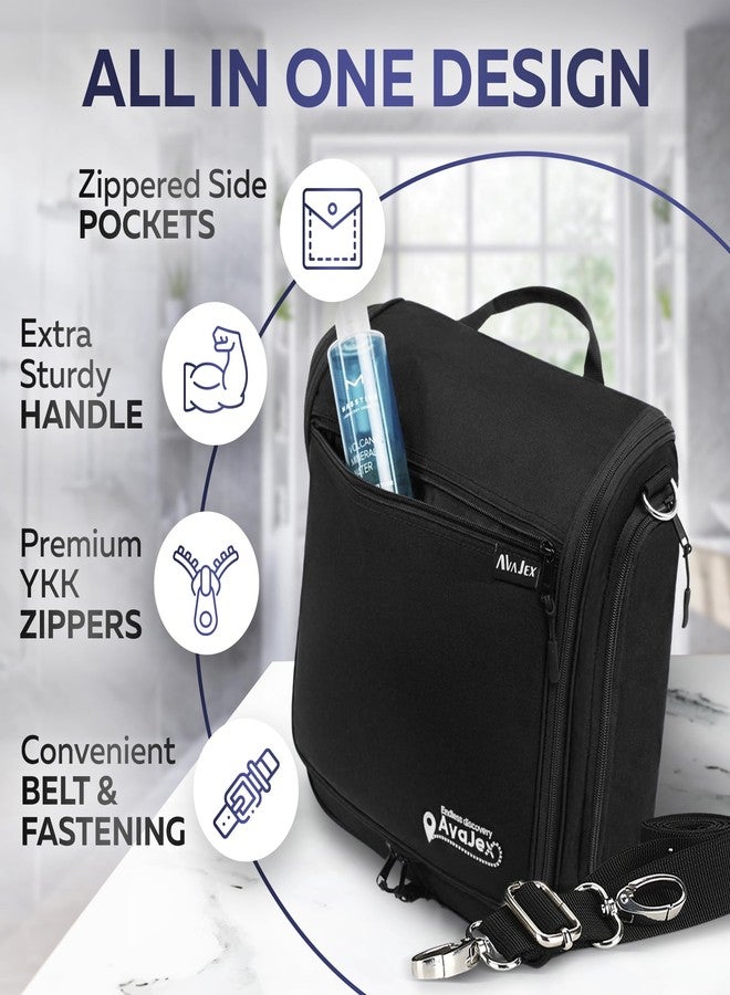 AvaJex Extra Large (11.8”x11.8”x4”) Hanging Travel Toiletry Bag for Men and Women - Cosmetic Travel Bag With Shoulder Strap - Waterproof Hygiene Bag with Metal Swivel Hook and 19 Compartments for Toiletries - Image 3